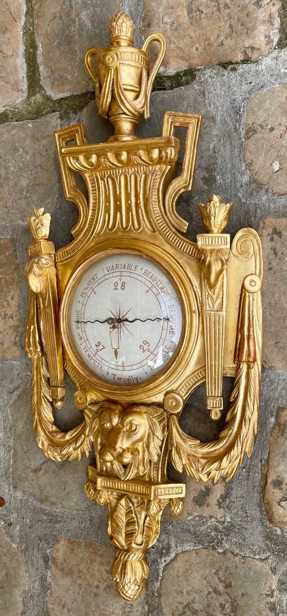 Baromètre d'époque Louis XVI En Bois Doré, d'Après J.c. Delafosse-photo-7