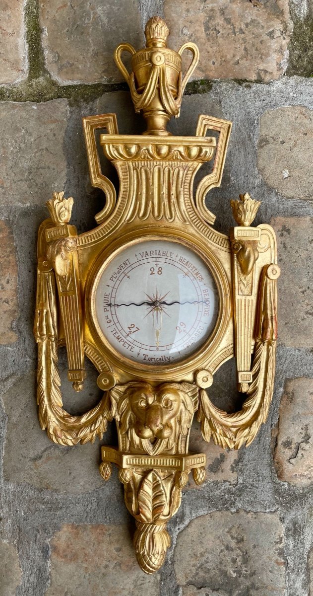 Baromètre d'époque Louis XVI En Bois Doré, d'Après J.c. Delafosse