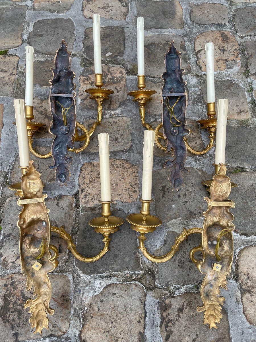 4 Regency Zephyr Sconces In Gilt Bronze-photo-8