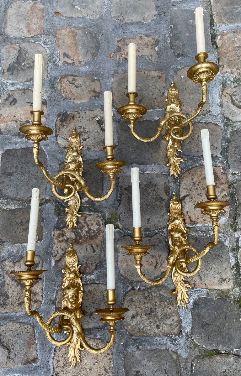 4 Regency Zephyr Sconces In Gilt Bronze