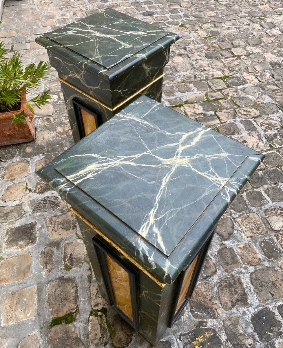 Paire De Grandes  Gaines Louis XVI, En Bois Peint .-photo-2