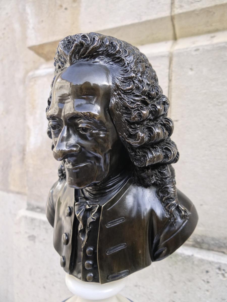 Sculpture :Paire De Bustes En Bronze : Voltaire Et Rousseau-photo-4