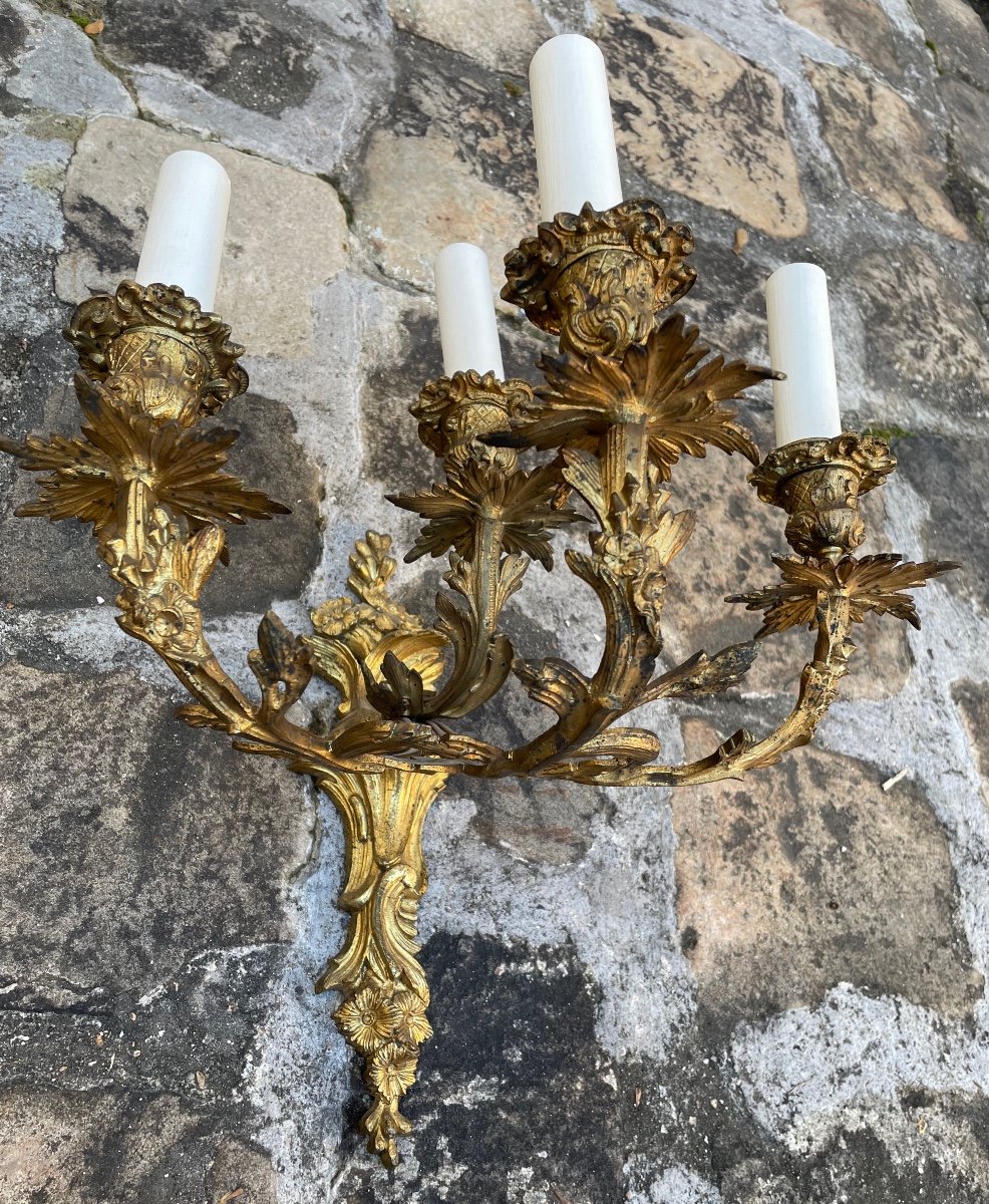 Pair Of Louis XV Sconces, Rocaille Style, In Gilded Bronze-photo-5
