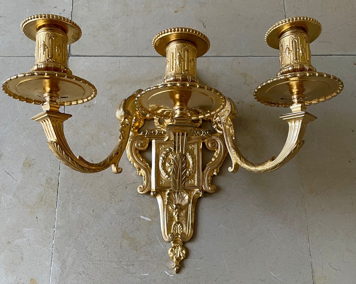 Pair Of Louis XIV Sconces In Gilt Bronze-photo-3