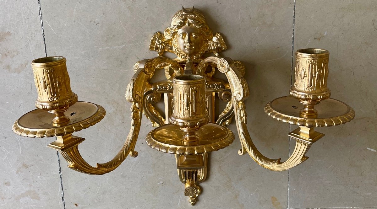 Pair Of Louis XIV Sconces In Gilt Bronze-photo-7