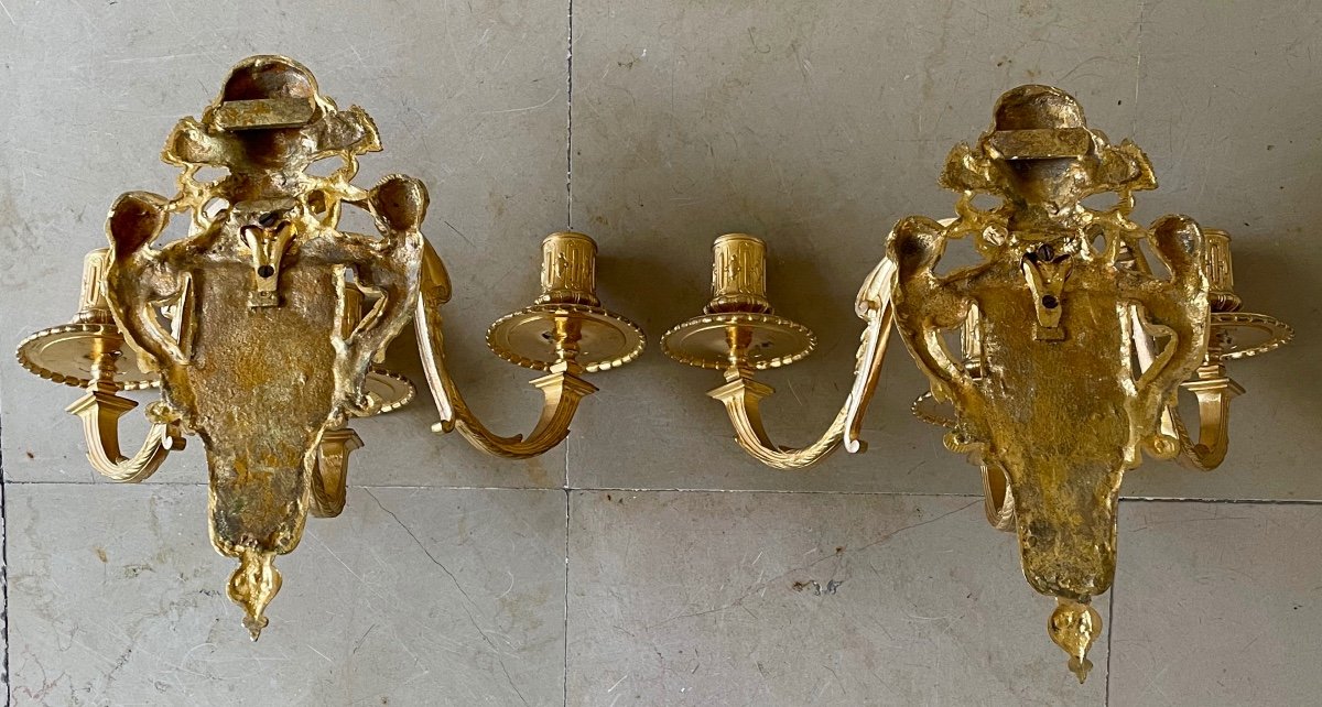 Pair Of Louis XIV Sconces In Gilt Bronze-photo-8