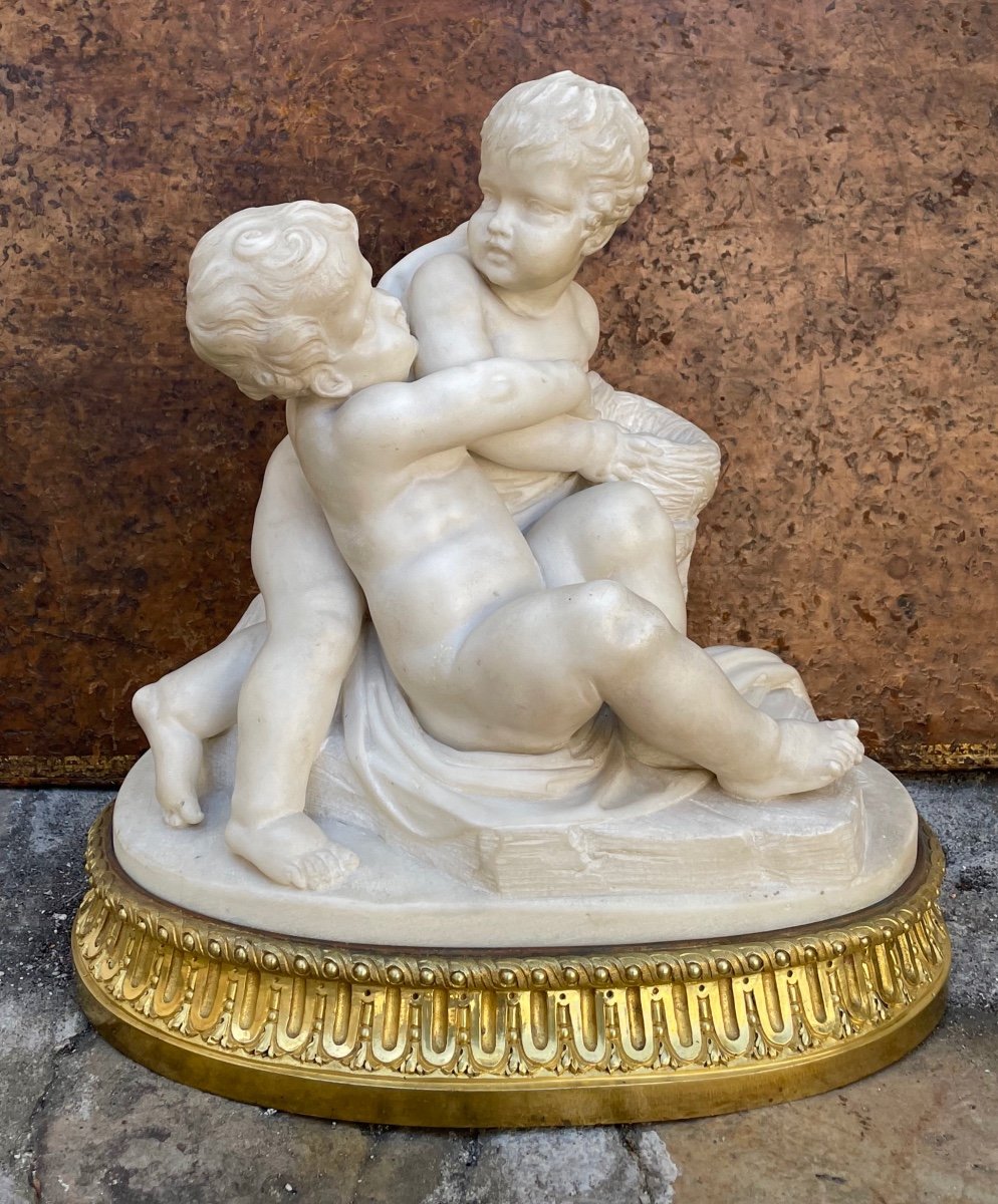Carrara Marble Sculpture. The Disputed Basket