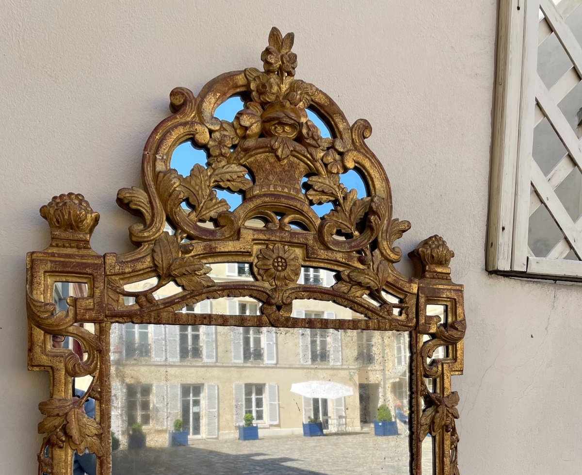 Miroir à parecloses d'époque Louis XVI En Bois Doré-photo-2