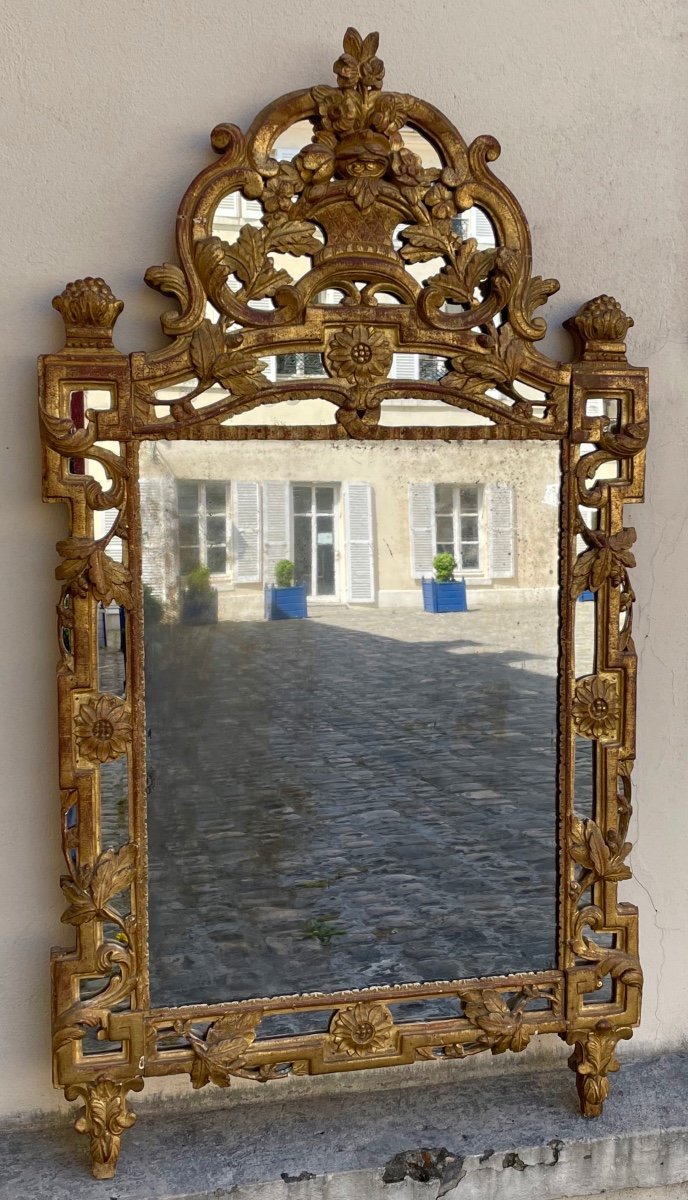 Miroir à parecloses d'époque Louis XVI En Bois Doré-photo-3