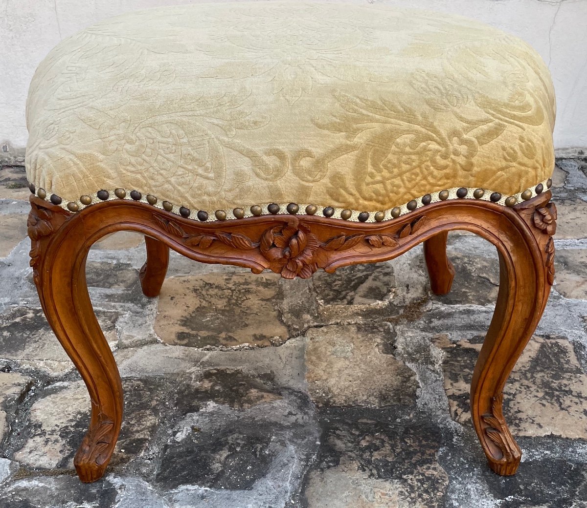 Tabouret d'époque Louis XV En Noyer Sculpté-photo-2