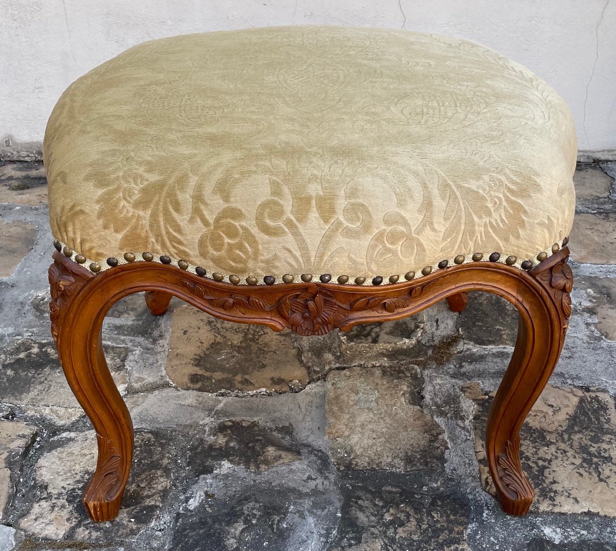 Tabouret d'époque Louis XV En Noyer Sculpté-photo-4