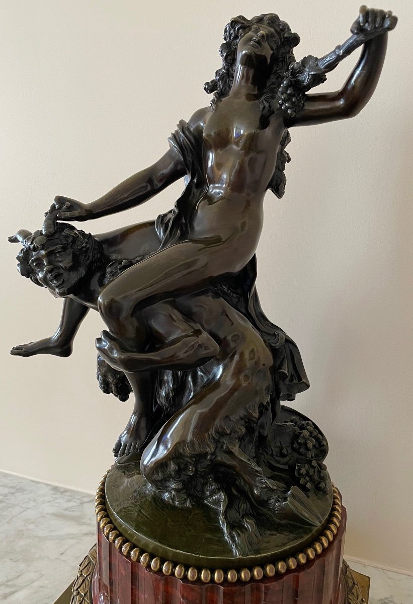 Bronze Sculpture, After Clodion. Young Bacchante Riding A Faun-photo-3