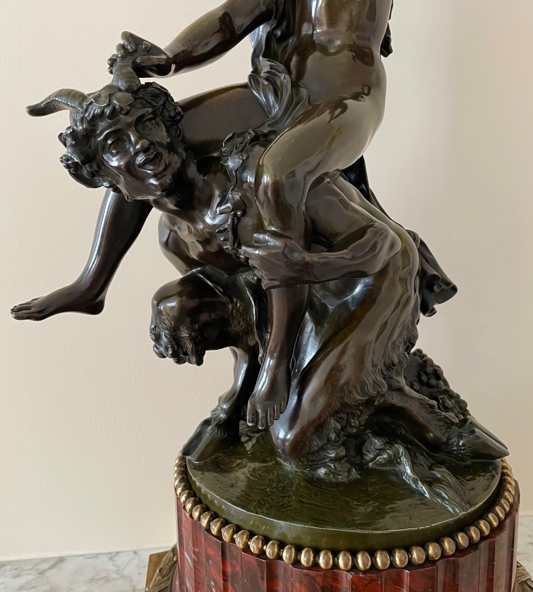 Bronze Sculpture, After Clodion. Young Bacchante Riding A Faun-photo-1