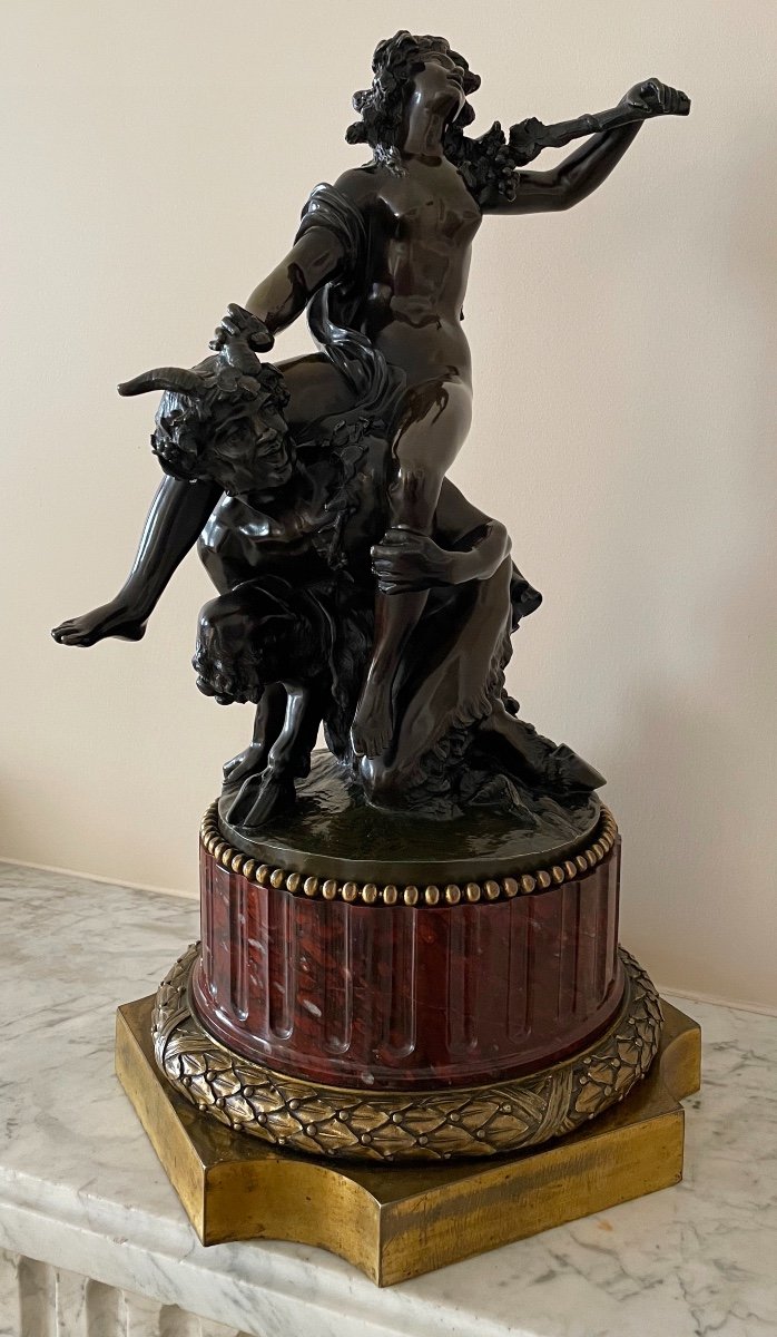 Bronze Sculpture, After Clodion. Young Bacchante Riding A Faun-photo-3