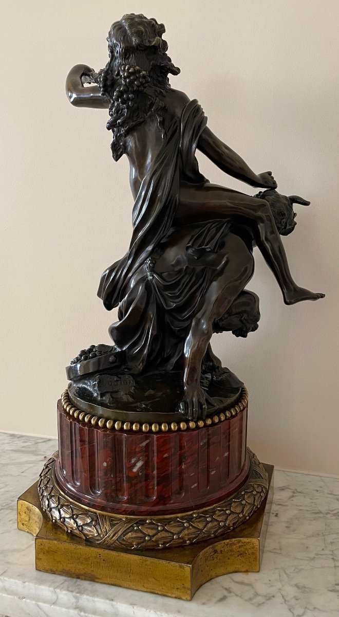 Bronze Sculpture, After Clodion. Young Bacchante Riding A Faun-photo-7