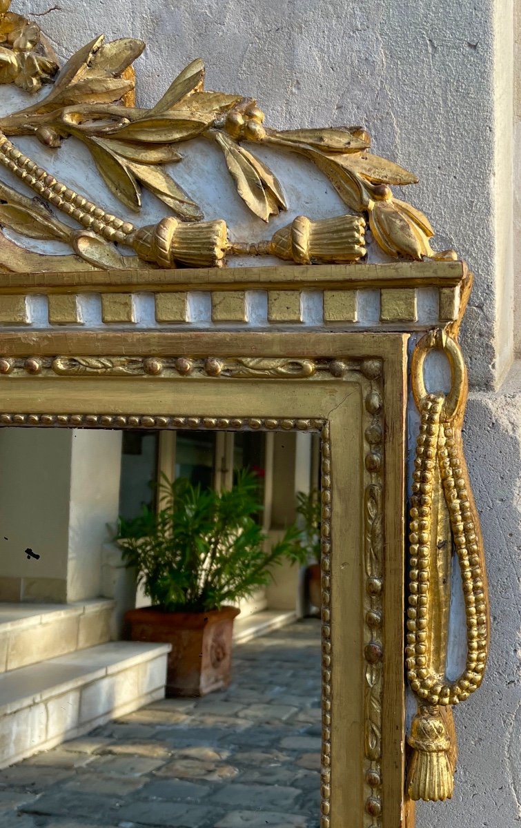 Louis XVI Period Mirror In Golden And Lacquered Wood-photo-3