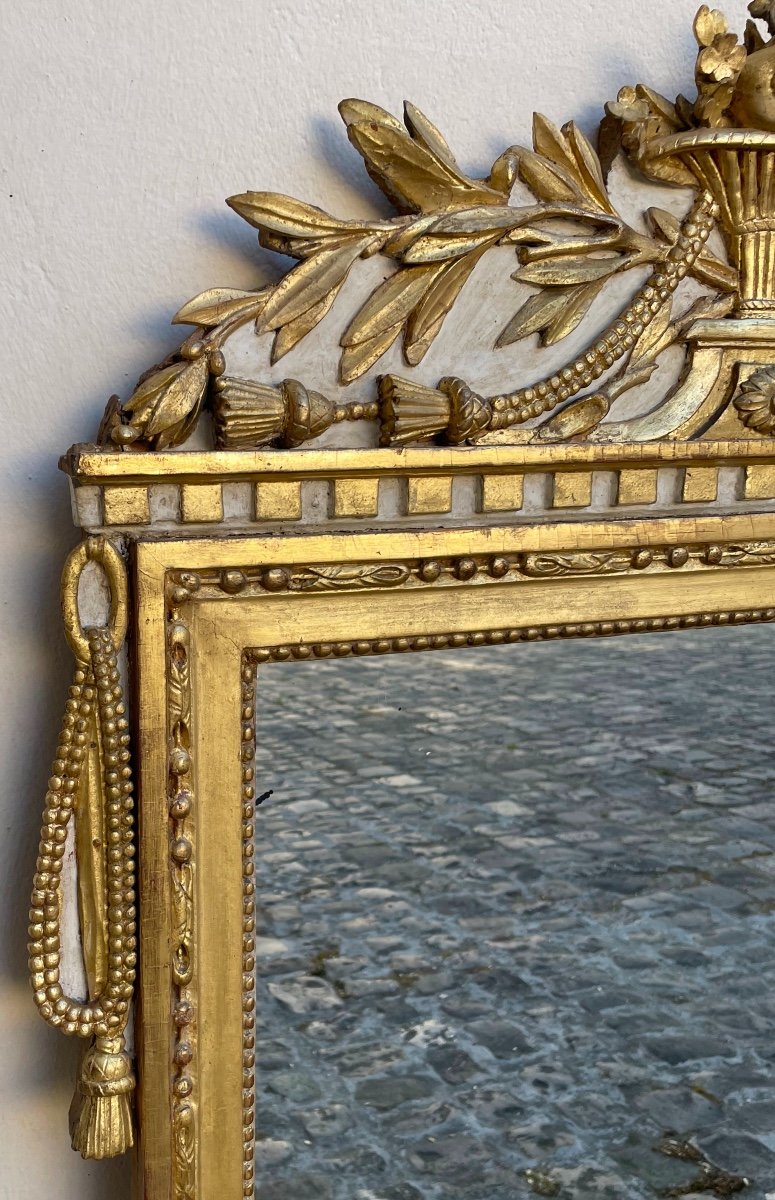 Louis XVI Period Mirror In Golden And Lacquered Wood-photo-4