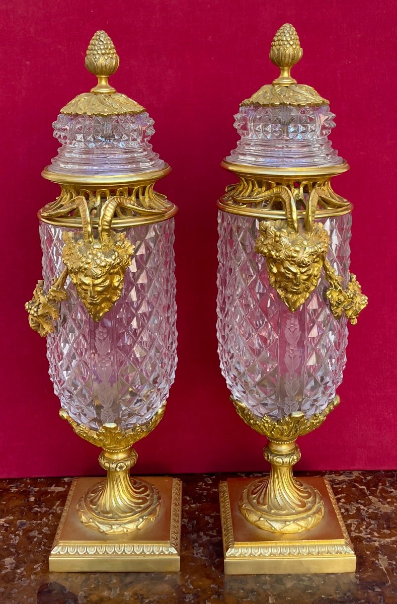 Pair Of Potpourri Vases In Baccarat Crystal And Gilt Bronze-photo-3