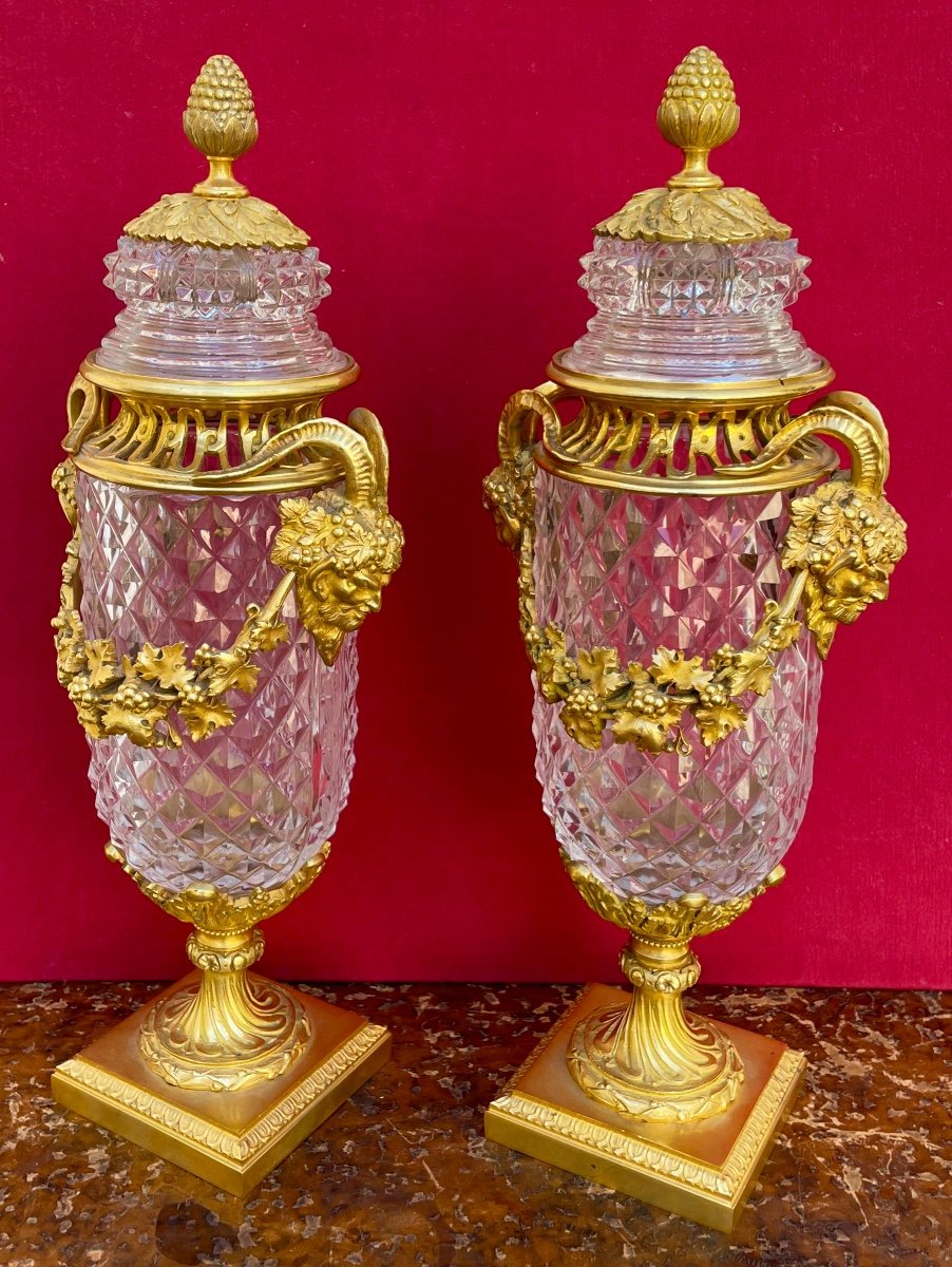 Pair Of Potpourri Vases In Baccarat Crystal And Gilt Bronze-photo-1