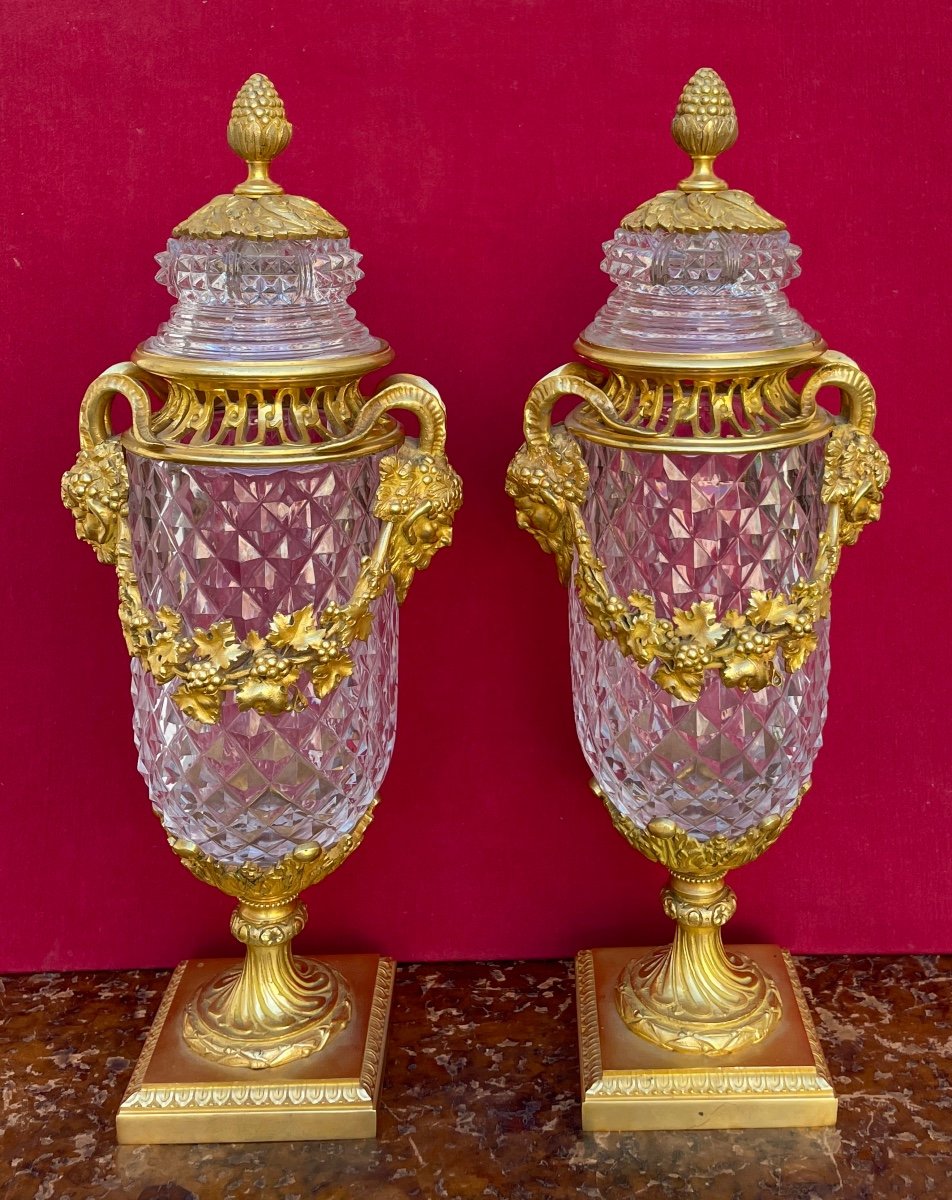 Pair Of Potpourri Vases In Baccarat Crystal And Gilt Bronze