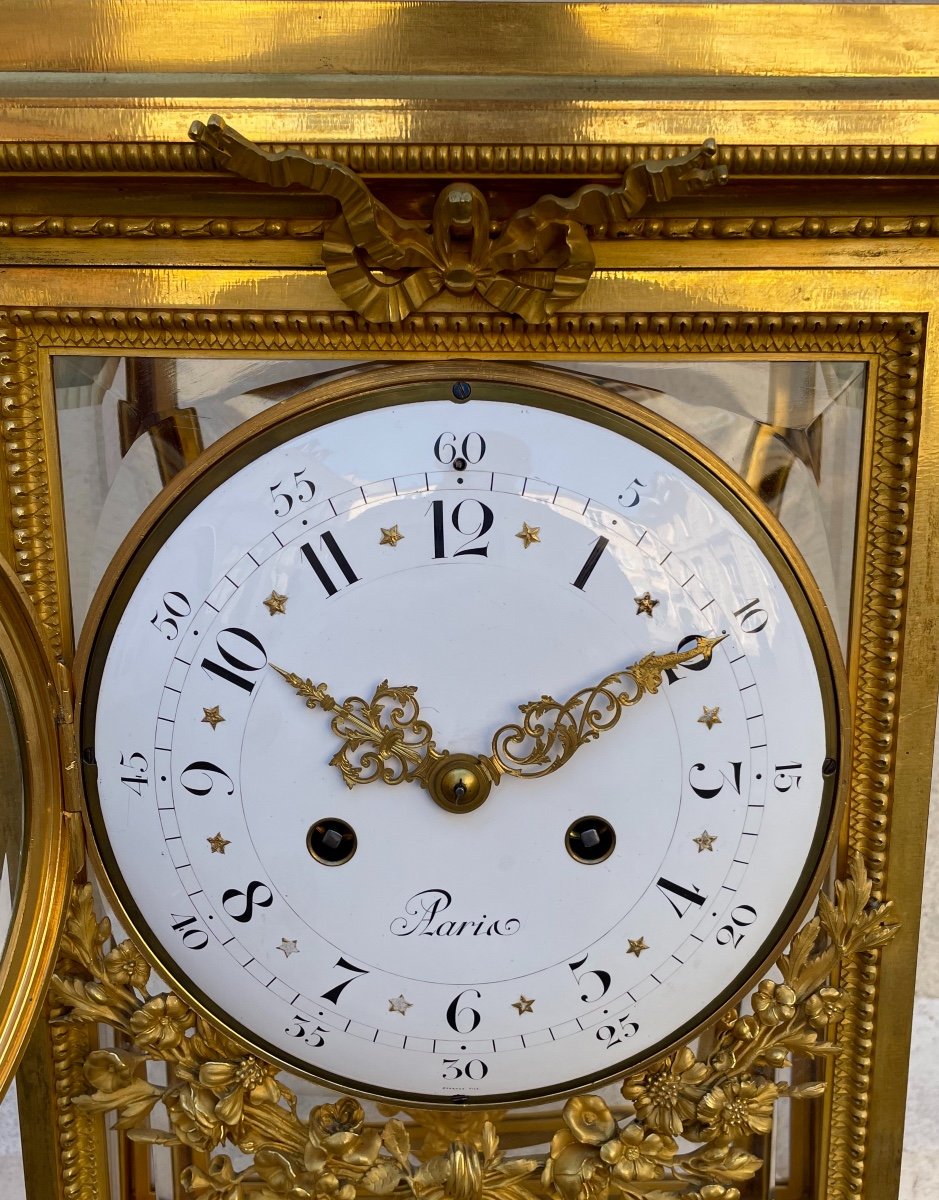 Louis XVI Cage Clock In Gilt Bronze-photo-2