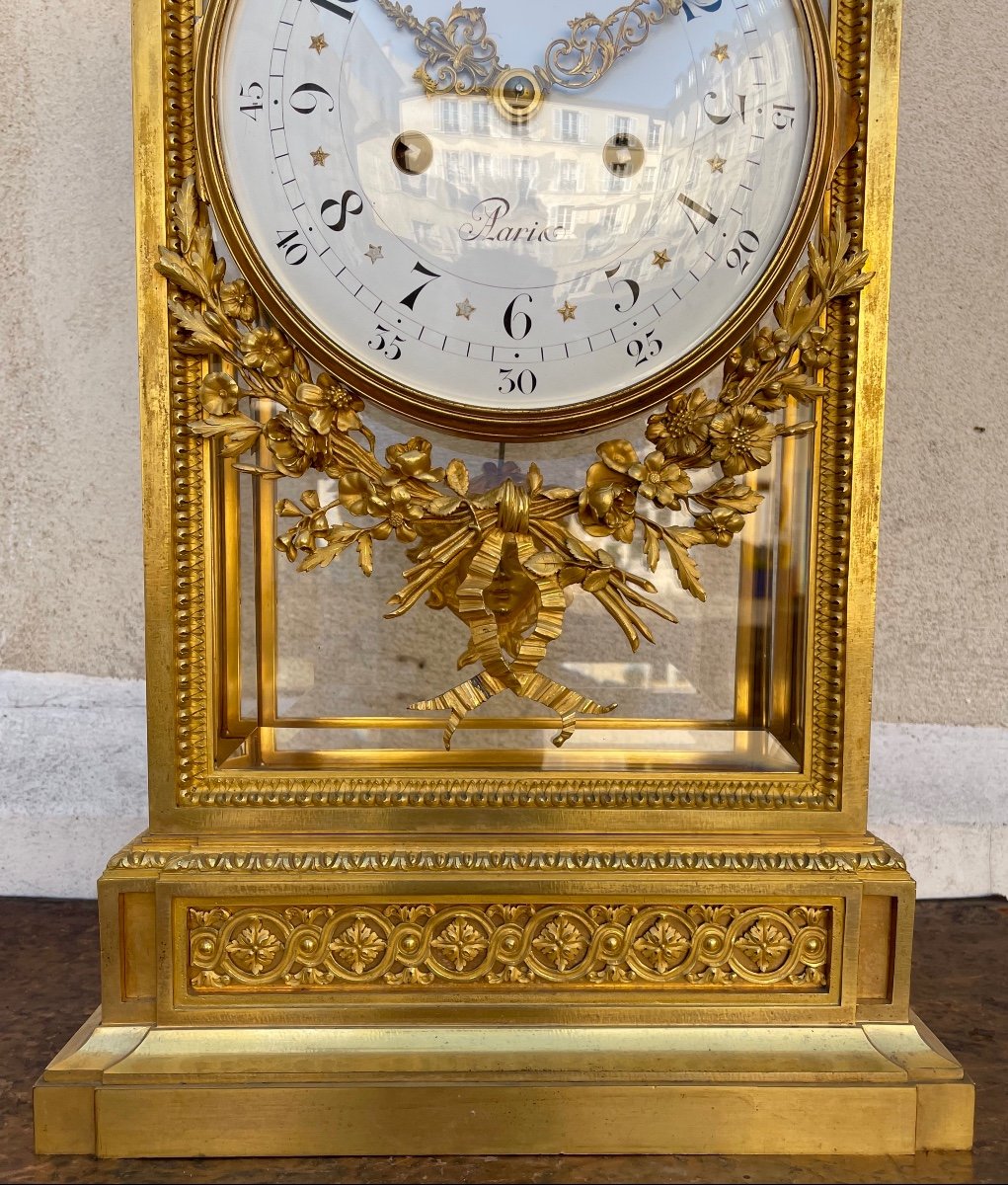Louis XVI Cage Clock In Gilt Bronze-photo-3