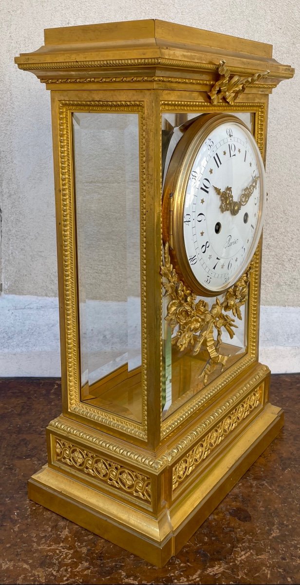 Louis XVI Cage Clock In Gilt Bronze-photo-2