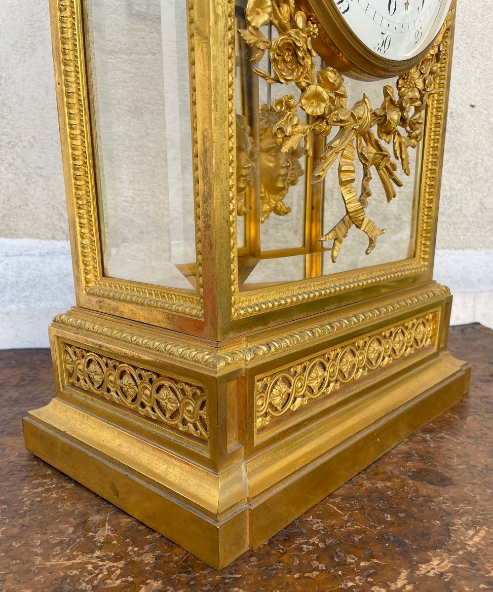 Pendule Cage Louis XVI En Bronze Doré-photo-7