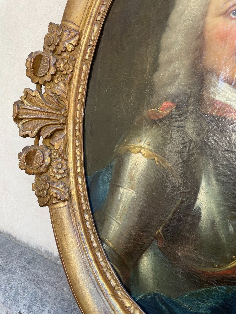 Painting. Oil On Canvas 18th. Portrait Of A Man In Breastplate-photo-4