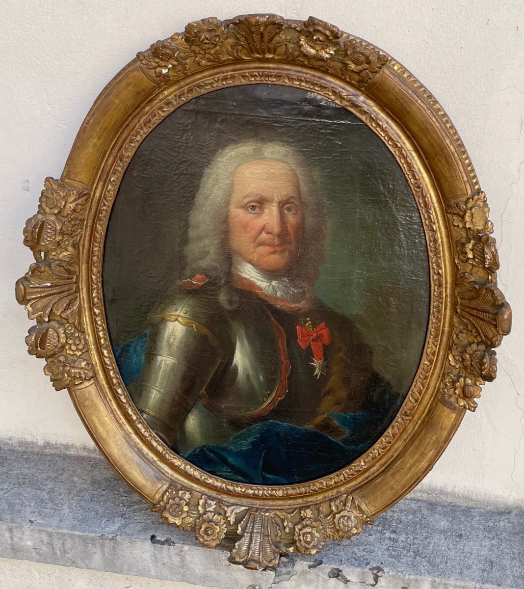 Painting. Oil On Canvas 18th. Portrait Of A Man In Breastplate-photo-1