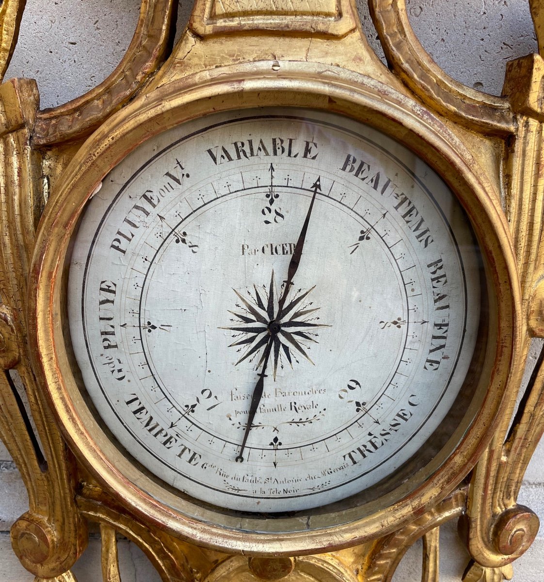 Baromètre d'époque Louis XVI En Bois Doré , signé CICERY. Fournisseur de la famille Royale-photo-3