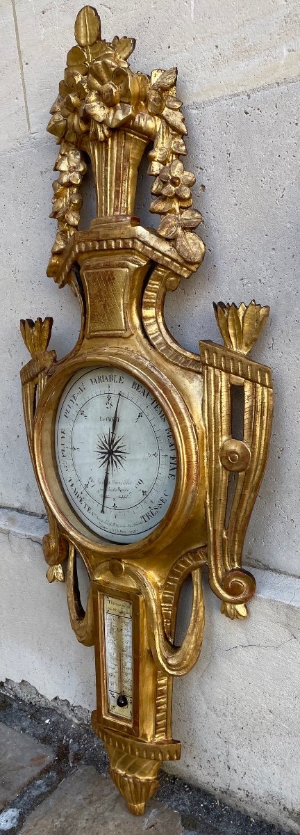 Baromètre d'époque Louis XVI En Bois Doré , signé CICERY. Fournisseur de la famille Royale-photo-6