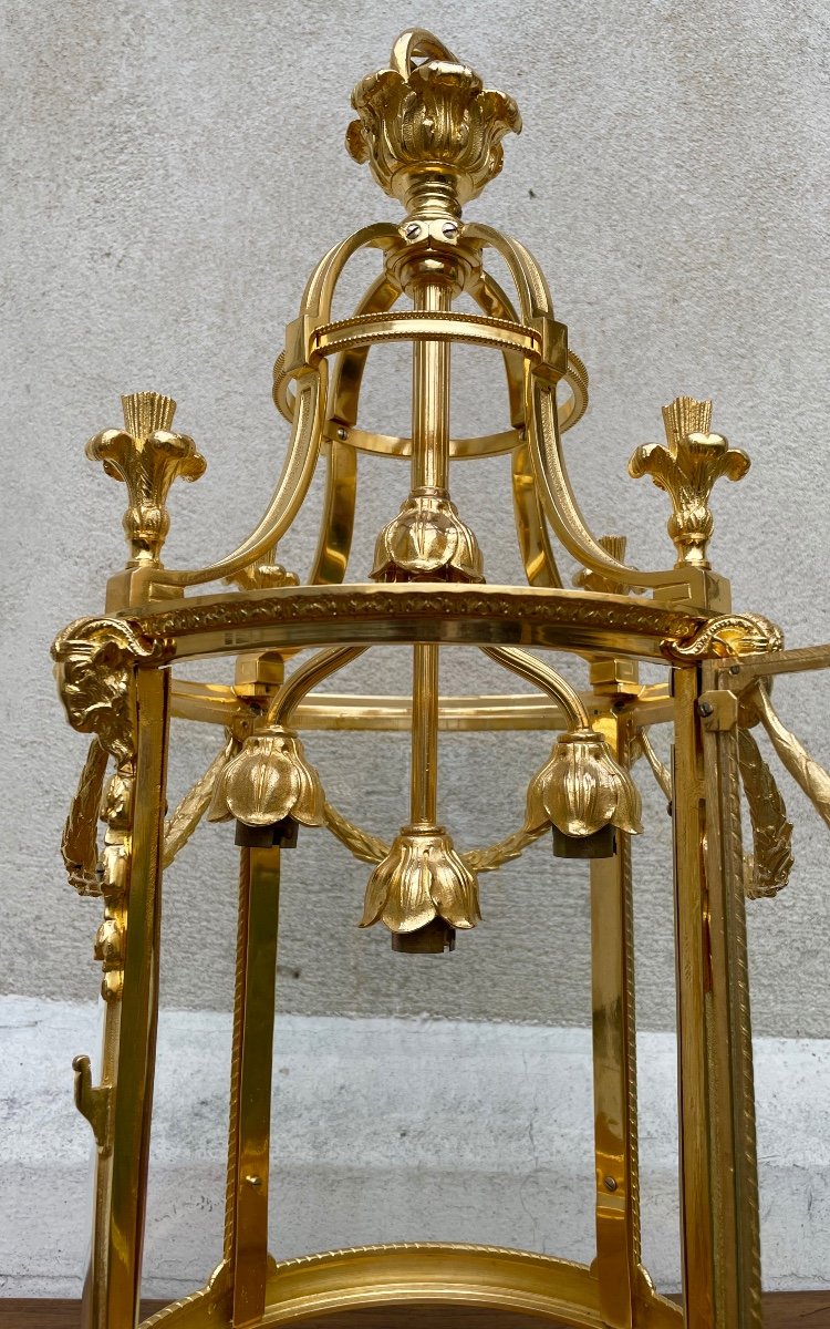 Lanterne Louis XVI En Bronze Ciselé Et  Doré-photo-3