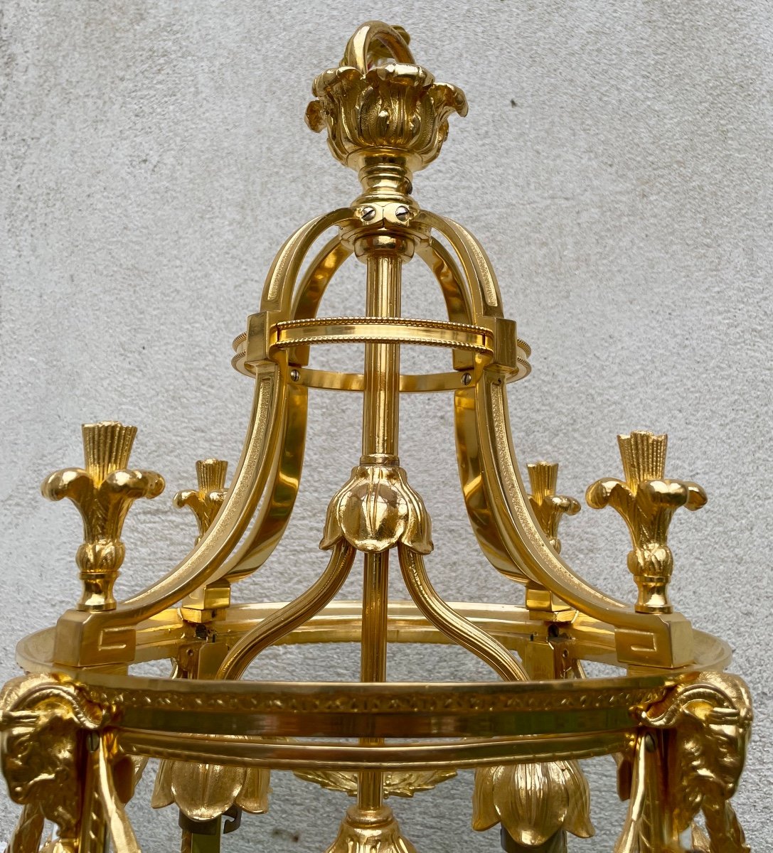 Lanterne Louis XVI En Bronze Ciselé Et  Doré-photo-1