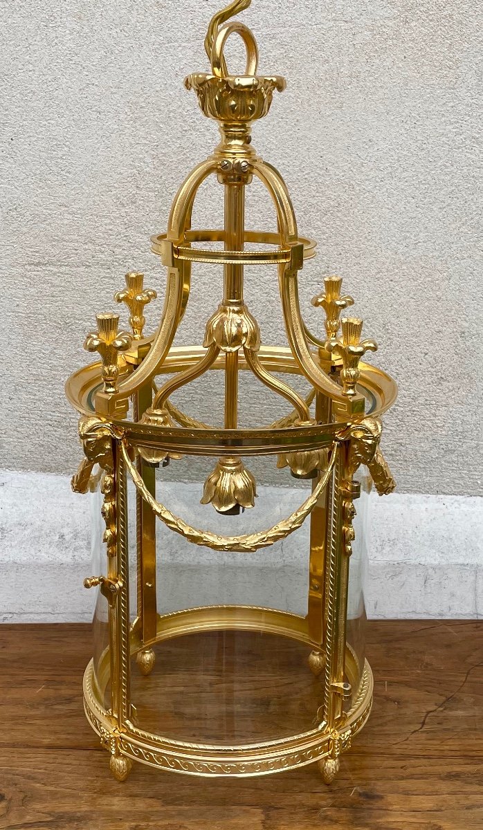 Lanterne Louis XVI En Bronze Ciselé Et  Doré-photo-5