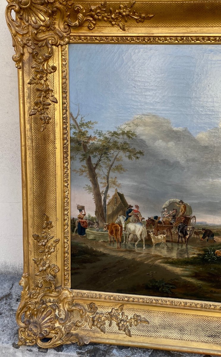 Tableau. Huile Sur Toile. Ecole Française Du 19e Siècle.d'après Jean-louis Demarne-photo-2
