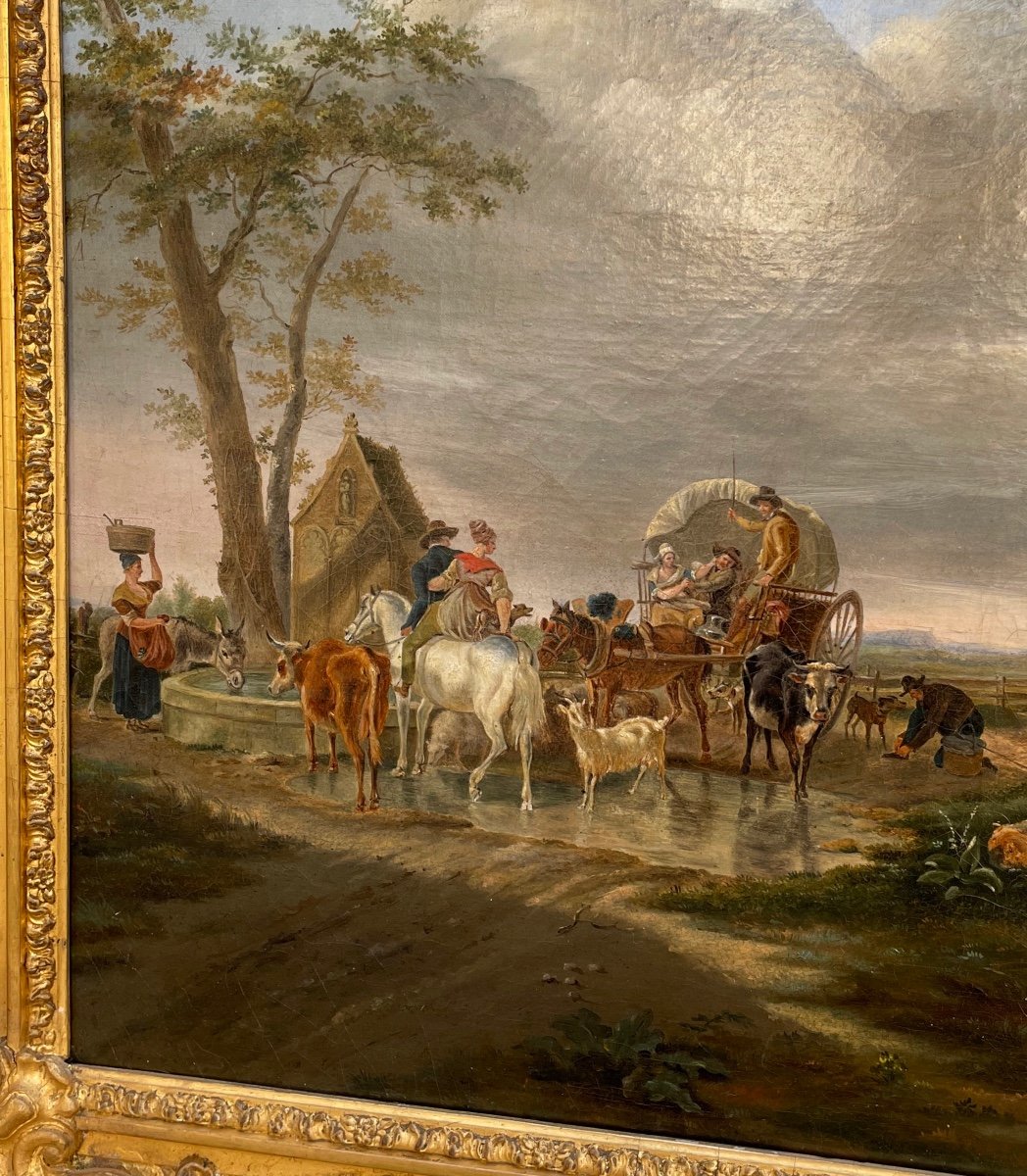 Tableau. Huile Sur Toile. Ecole Française Du 19e Siècle.d'après Jean-louis Demarne-photo-3