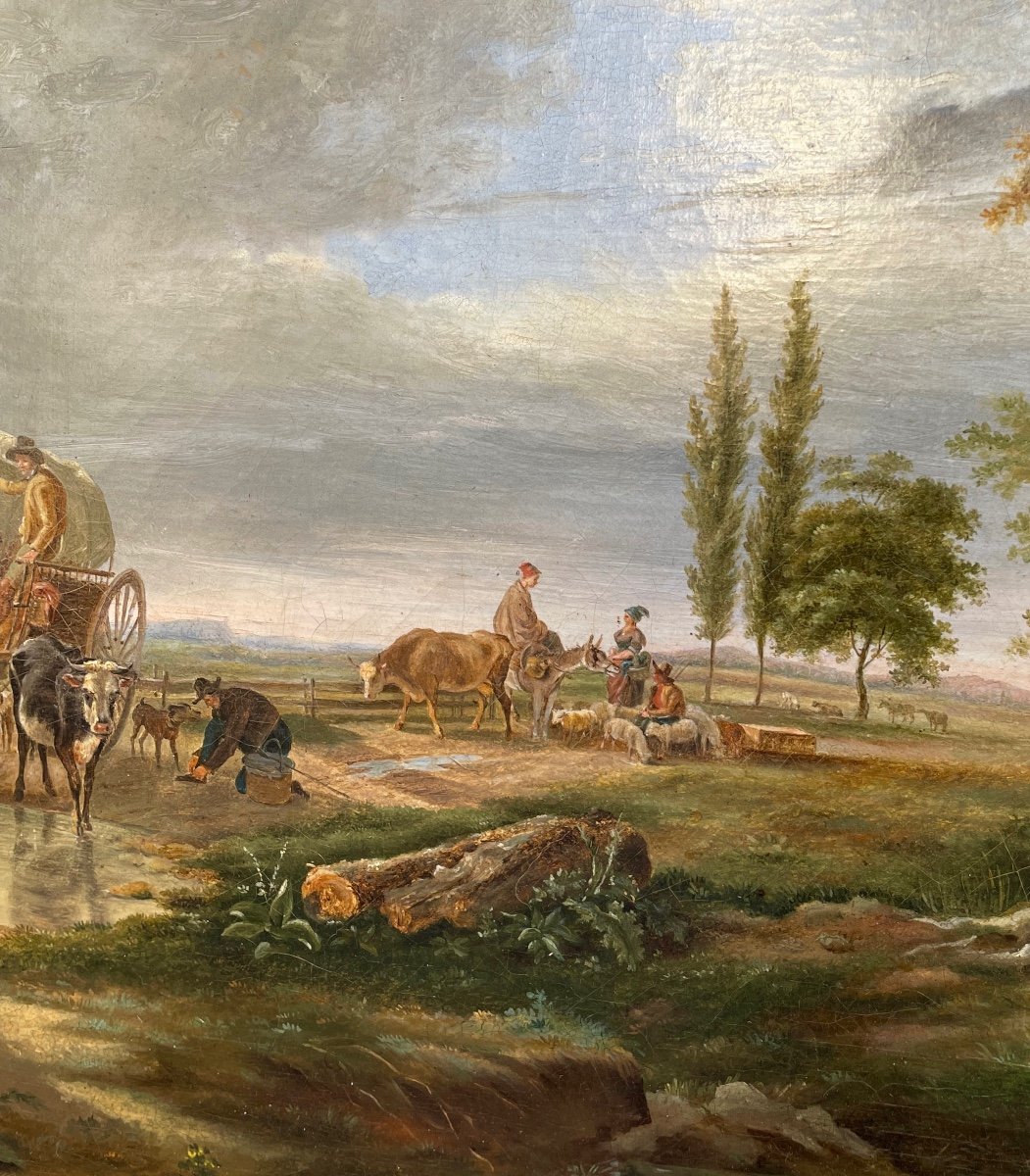 Tableau. Huile Sur Toile. Ecole Française Du 19e Siècle.d'après Jean-louis Demarne-photo-1