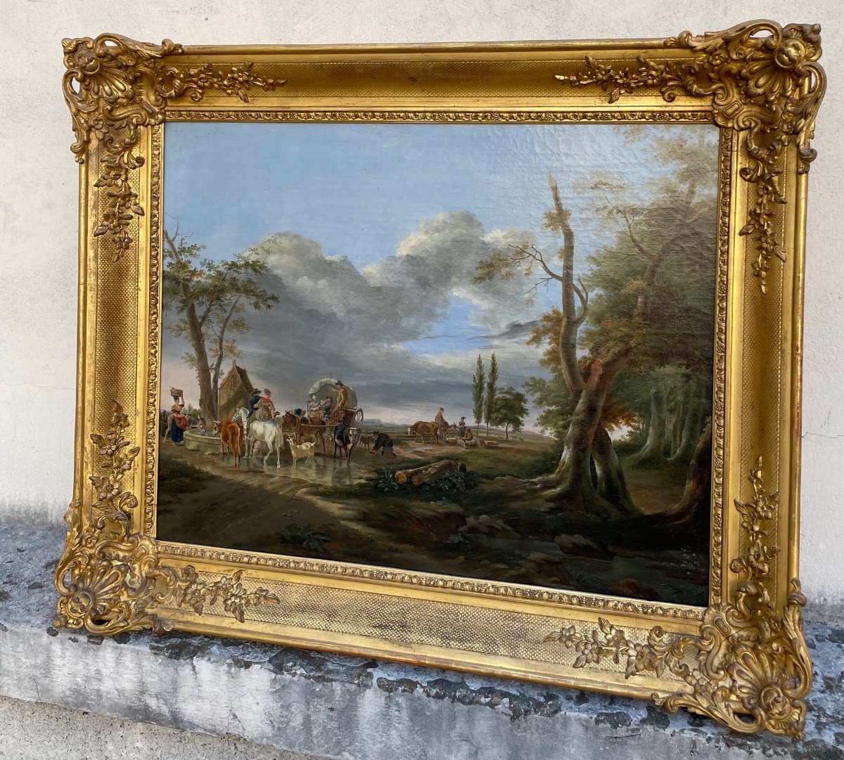 Tableau. Huile Sur Toile. Ecole Française Du 19e Siècle.d'après Jean-louis Demarne-photo-4