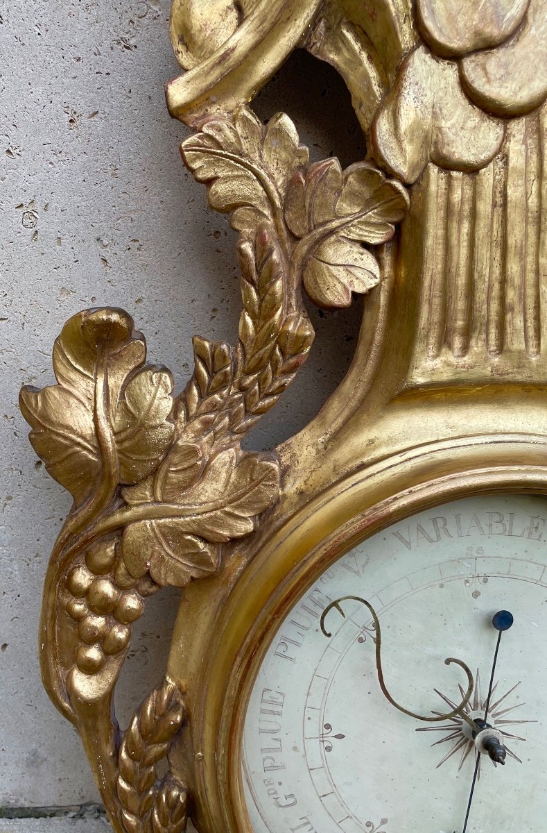Louis XVI Period Barometer In Golden Wood. To The Bacchus Children-photo-1