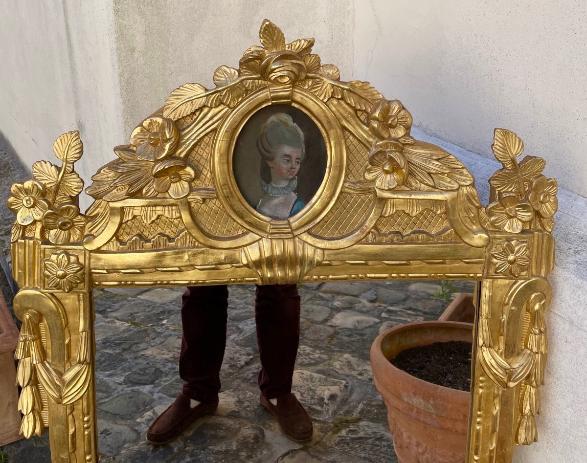 Miroir d'époque Louis XVI En Bois Doré-photo-2