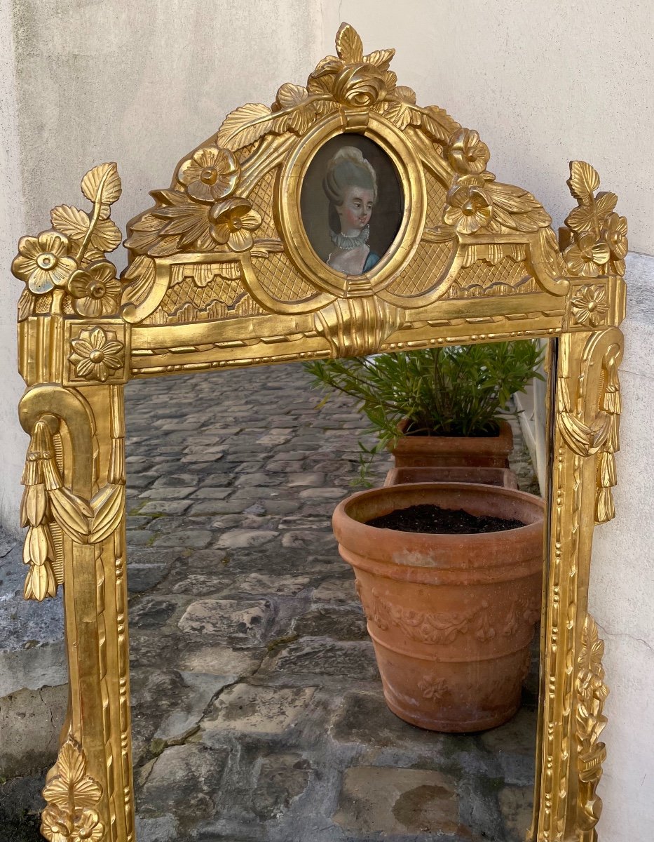 Miroir d'époque Louis XVI En Bois Doré-photo-3