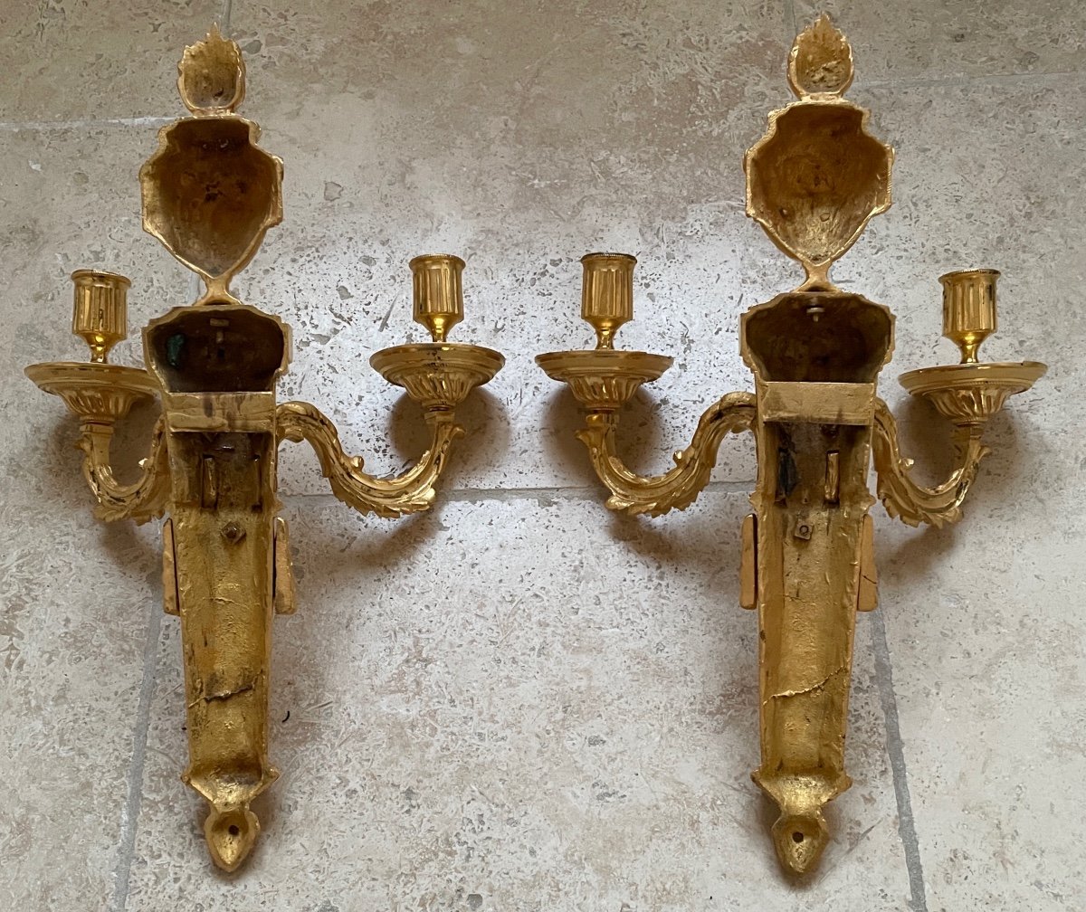 Pair Of Louis XVI Period Sconces In Gilt Bronze-photo-5