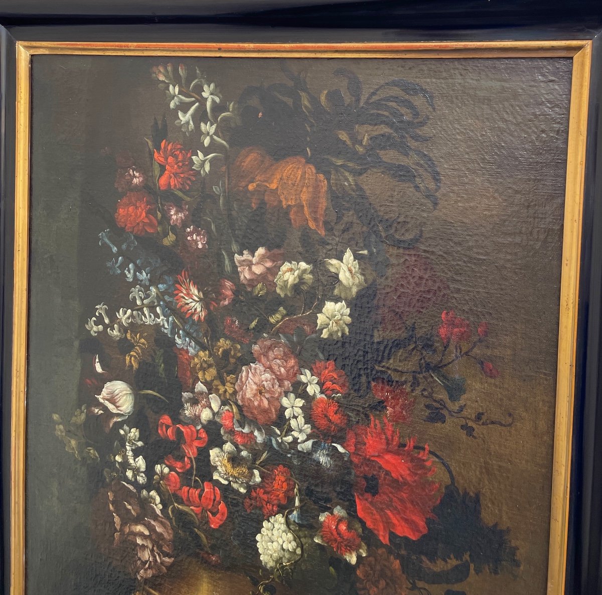 Tableau. Huile Sur Toile 18e. Entourage De Margherita Caffi. Grand Bouquet De Fleurs .-photo-2