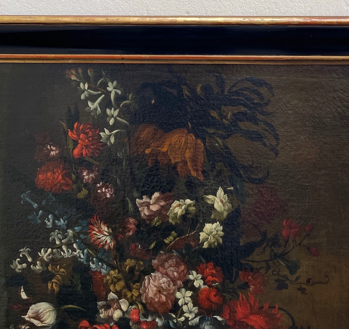 Tableau. Huile Sur Toile 18e. Entourage De Margherita Caffi. Grand Bouquet De Fleurs .-photo-4