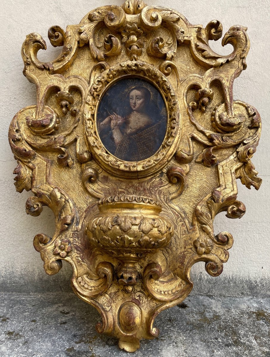 Louis XIV Period Carved And Gilded Wood Stoup-photo-2