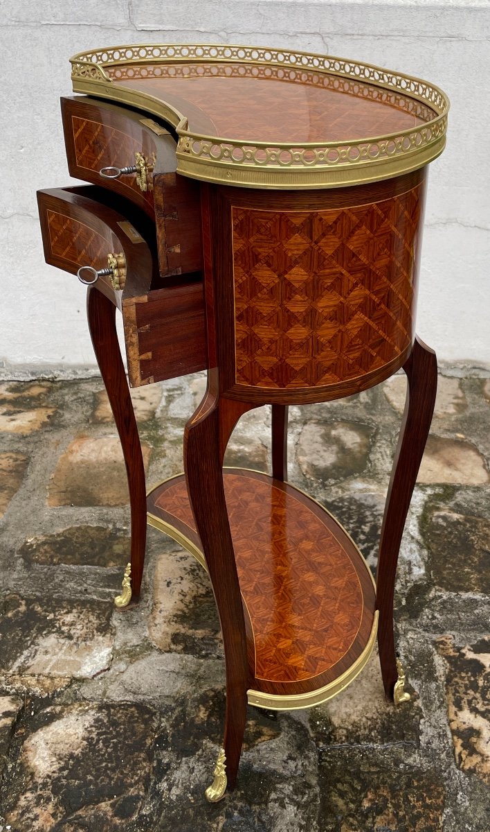 Transition Style Kidney Table, Inlaid On All Sides-photo-3