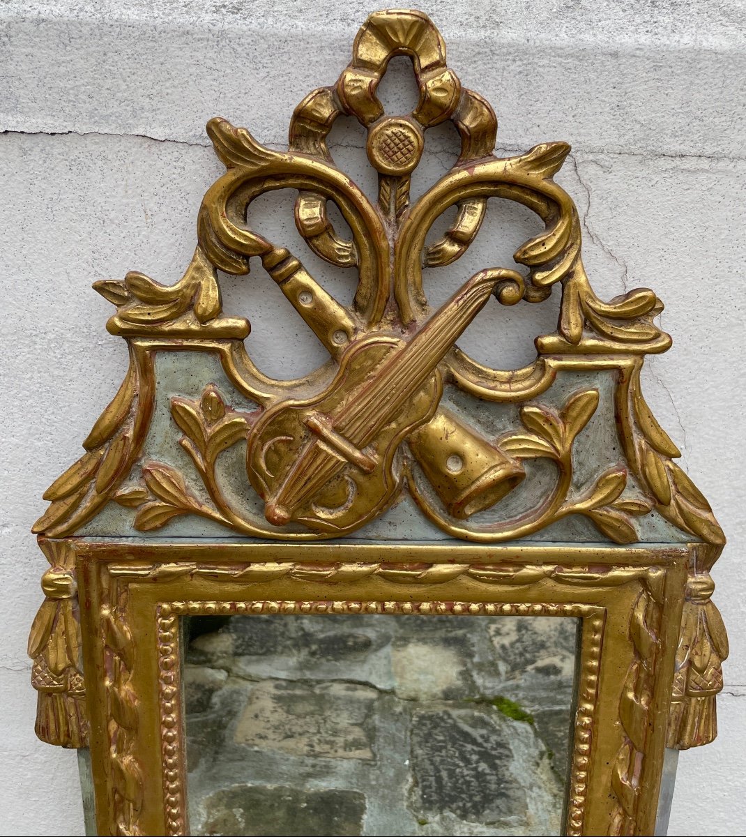 Miroir Louis XVI en bois sculpté et doré-photo-2