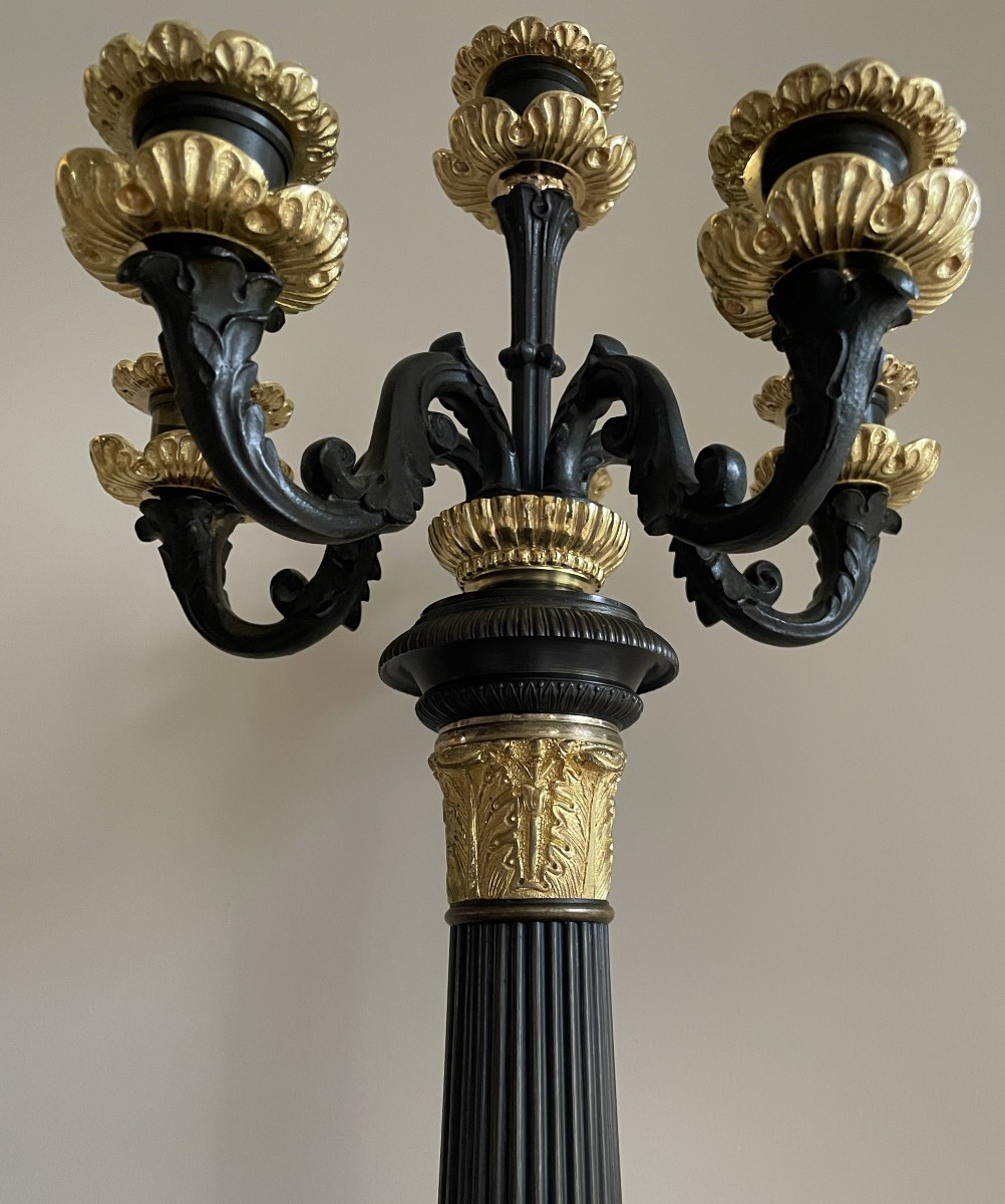 Pair Of Bronze Candelabra From The Restoration Period-photo-4