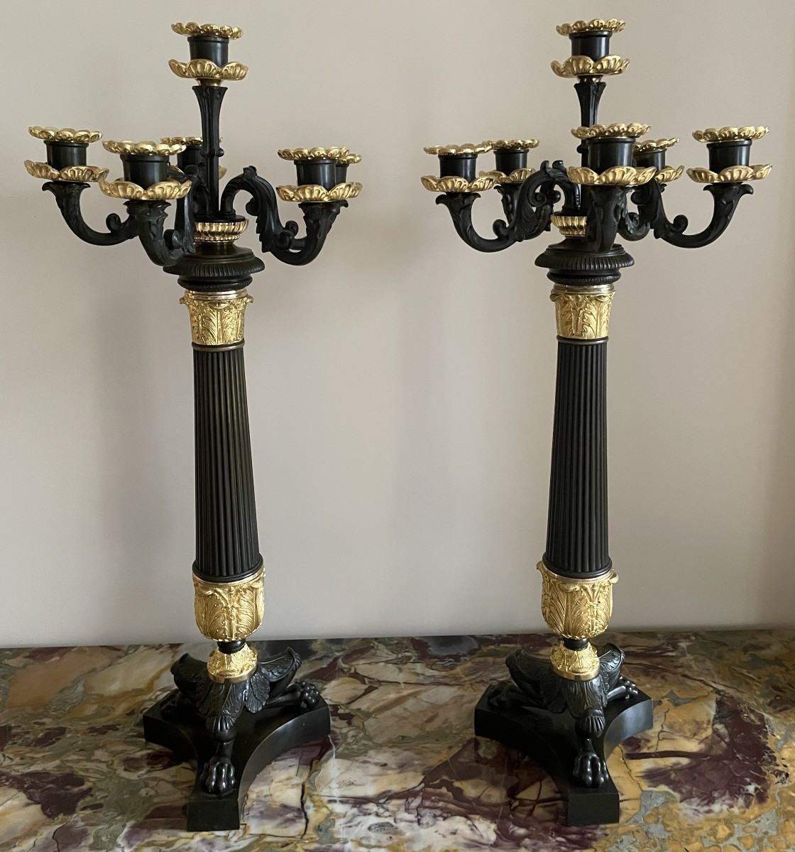 Pair Of Bronze Candelabra From The Restoration Period